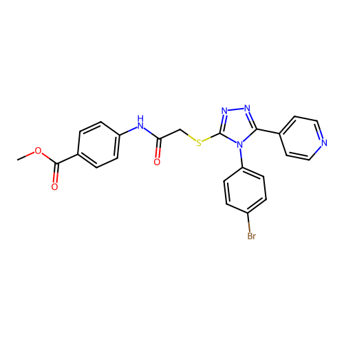 methyl 4-[({[4-(4-bromophenyl)-5-(pyridin-4-yl)-4H-1,2,4-triazol-3-yl]sulfanyl}acetyl)amino]benzoate structure