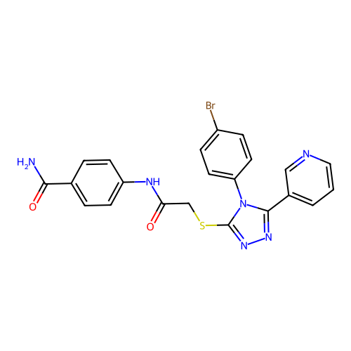 4-[({[4-(4-bromophenyl)-5-(pyridin-3-yl)-4H-1,2,4-triazol-3-yl]sulfanyl}acetyl)amino]benzamide structure