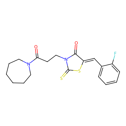 (5Z)-3-[3-(azepan-1-yl)-3-oxopropyl]-5-[(2-fluorophenyl)methylidene]-2-sulfanylidene-1,3-thiazolidin-4-one structure
