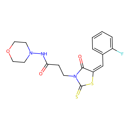 (E)-3-(5-(2-fluorobenzylidene)-4-oxo-2-thioxothiazolidin-3-yl)-N-morpholinopropanamide structure