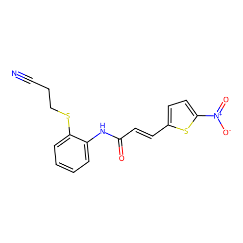 (E)-N-(2-((2-cyanoethyl)thio)phenyl)-3-(5-nitrothiophen-2-yl)acrylamide structure