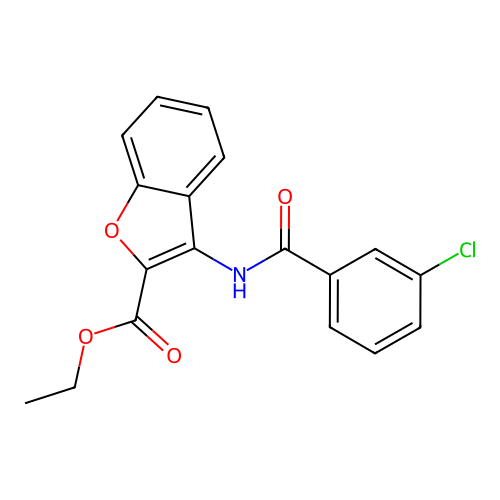 Ethyl 3-(3-chlorobenzamido)benzofuran-2-carboxylate structure