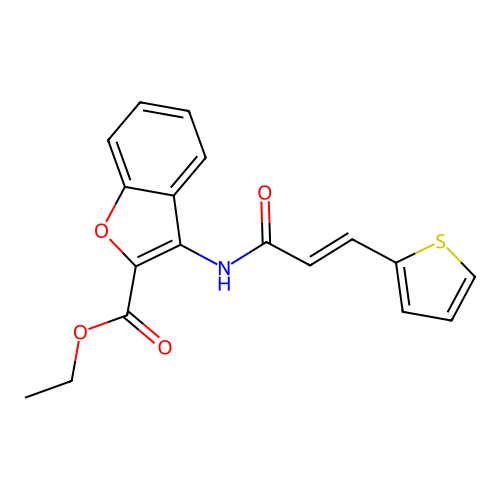 (E)-ethyl 3-(3-(thiophen-2-yl)acrylamido)benzofuran-2-carboxylate structure