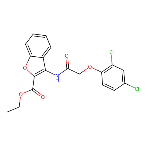 Ethyl 3-(2-(2,4-dichlorophenoxy)acetamido)benzofuran-2-carboxylate structure
