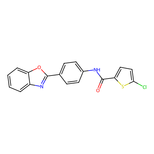 N-[4-(1,3-benzoxazol-2-yl)phenyl]-5-chlorothiophene-2-carboxamide structure