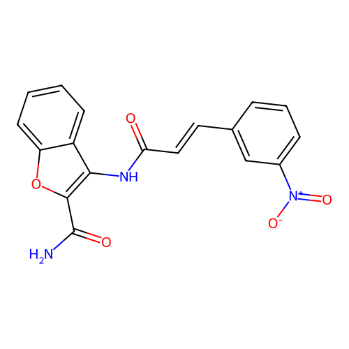 (E)-3-(3-(3-nitrophenyl)acrylamido)benzofuran-2-carboxamide structure