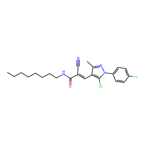 (E)-3-[5-chloro-1-(4-fluorophenyl)-3-methylpyrazol-4-yl]-2-cyano-N-octylprop-2-enamide structure
