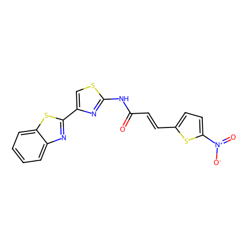 (E)-N-(4-(benzo[d]thiazol-2-yl)thiazol-2-yl)-3-(5-nitrothiophen-2-yl)acrylamide structure