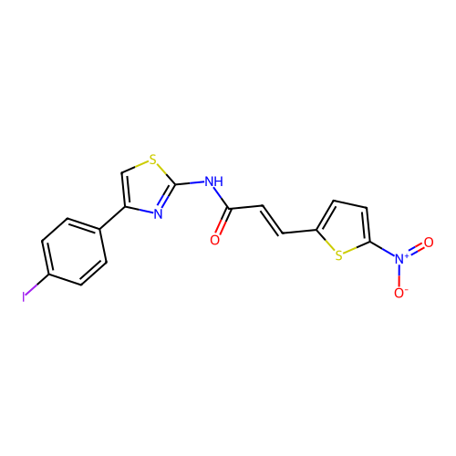 (E)-N-(4-(4-iodophenyl)thiazol-2-yl)-3-(5-nitrothiophen-2-yl)acrylamide structure