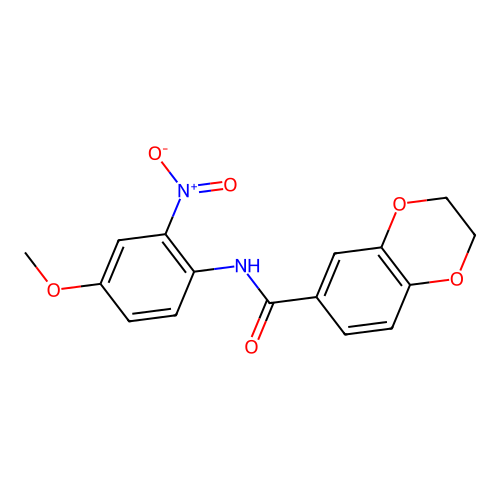 N-(4-methoxy-2-nitrophenyl)-2,3-dihydro-1,4-benzodioxine-6-carboxamide structure