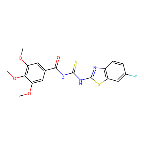 N-[(6-fluoro-1,3-benzothiazol-2-yl)carbamothioyl]-3,4,5-trimethoxybenzamide structure