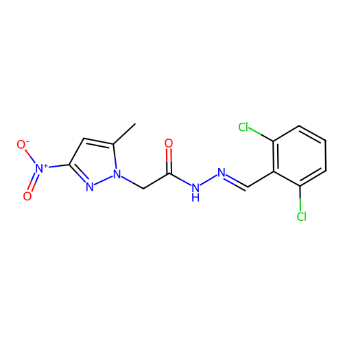 N'-(2,6-dichlorobenzylidene)-2-{3-nitro-5-methyl-1H-pyrazol-1-yl}acetohydrazide structure