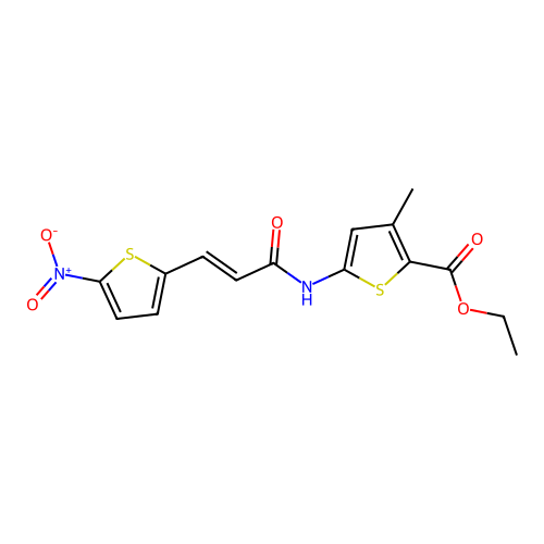 (E)-ethyl 3-methyl-5-(3-(5-nitrothiophen-2-yl)acrylamido)thiophene-2-carboxylate structure