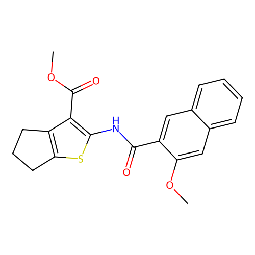 methyl 2-(3-methoxy-2-naphthamido)-5,6-dihydro-4H-cyclopenta[b]thiophene-3-carboxylate structure