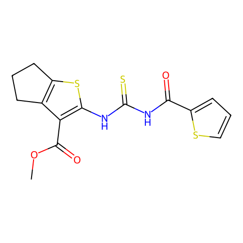 METHYL 2-({[(2-THIENYLCARBONYL)AMINO]CARBOTHIOYL}AMINO)-5,6-DIHYDRO-4H-CYCLOPENTA[B]THIOPHENE-3-CARBOXYLATE structure