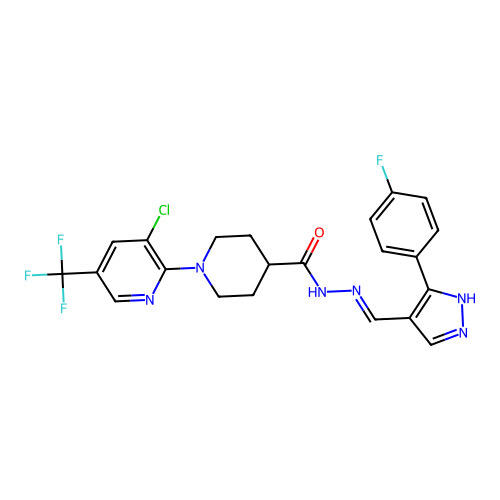 1-[3-Chloro-5-(trifluoromethyl)-2-pyridinyl]-4-piperidinecarboxylic acid 2-[[3-(4-fluorophenyl)-1H-pyrazol-4-yl]methylene]hydrazide structure