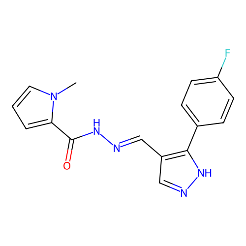 N'-{(E)-[3-(4-fluorophenyl)-1H-pyrazol-4-yl]methylidene}-1-methyl-1H-pyrrole-2-carbohydrazide structure