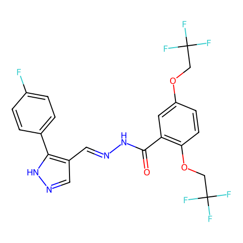 N'-{(E)-[3-(4-fluorophenyl)-1H-pyrazol-4-yl]methylidene}-2,5-bis(2,2,2-trifluoroethoxy)benzenecarbohydrazide structure