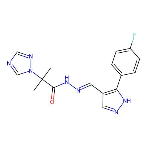 N'-{(E)-[3-(4-fluorophenyl)-1H-pyrazol-4-yl]methylidene}-2-methyl-2-(1H-1,2,4-triazol-1-yl)propanohydrazide structure