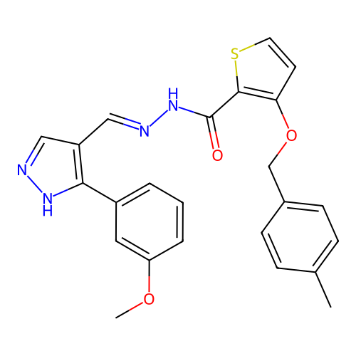 N'-{(E)-[3-(3-methoxyphenyl)-1H-pyrazol-4-yl]methylidene}-3-[(4-methylbenzyl)oxy]-2-thiophenecarbohydrazide structure