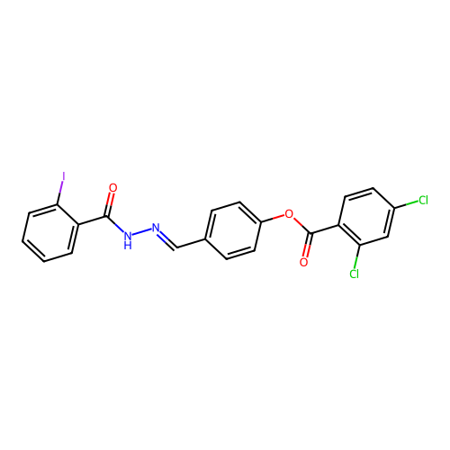 [4-[[(2-Iodobenzoyl)hydrazinylidene]methyl]phenyl] 2,4-dichlorobenzoate structure