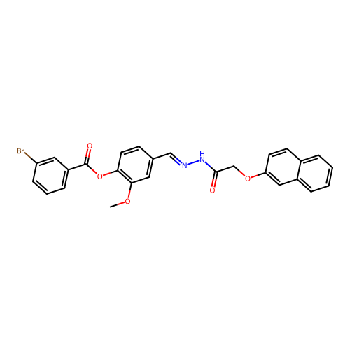 2-Methoxy-4-(2-((2-naphthyloxy)acetyl)carbohydrazonoyl)phenyl 3-bromobenzoate structure