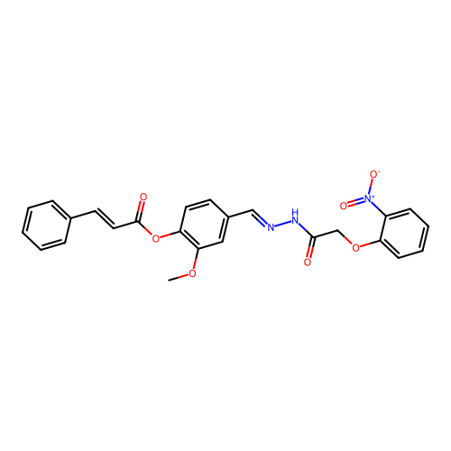 2-Methoxy-4-(2-((2-nitrophenoxy)acetyl)carbohydrazonoyl)phenyl 3-phenylacrylate structure