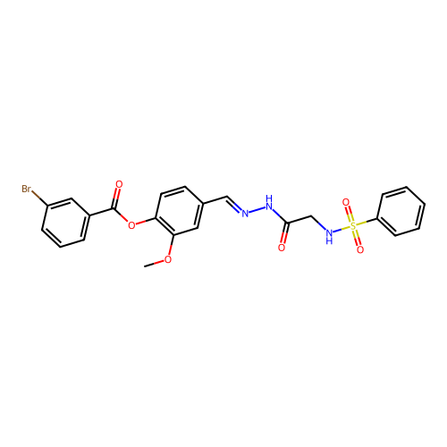 2-Meo-4-(2-(((PH-sulfonyl)amino)acetyl)carbohydrazonoyl)phenyl 3-bromobenzoate structure