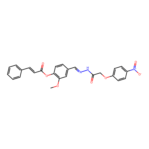 2-Methoxy-4-(2-((4-nitrophenoxy)acetyl)carbohydrazonoyl)phenyl 3-phenylacrylate structure