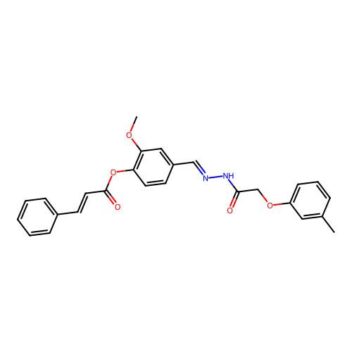 2-Methoxy-4-(2-((3-methylphenoxy)acetyl)carbohydrazonoyl)phenyl 3-phenylacrylate structure