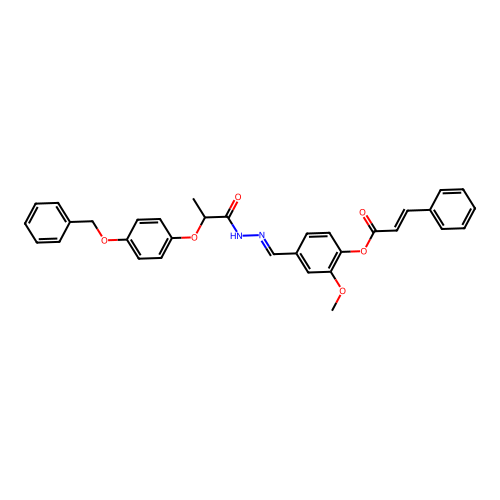 4-[(E)-({2-[4-(benzyloxy)phenoxy]propanoyl}hydrazono)methyl]-2-methoxyphenyl (2E)-3-phenyl-2-propenoate structure
