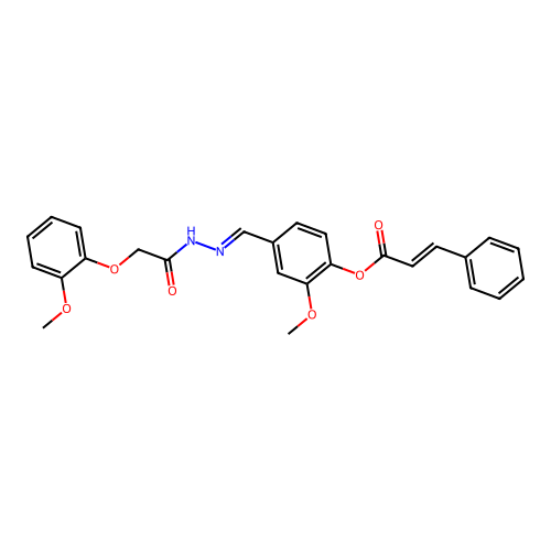2-Meo-4-(2-((2-methoxyphenoxy)acetyl)carbohydrazonoyl)phenyl 3-phenylacrylate structure