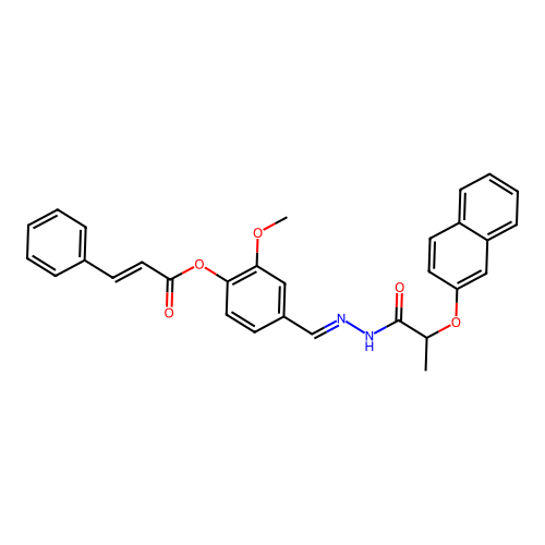 2-Meo-4-(2-(2-(2-naphthyloxy)propanoyl)carbohydrazonoyl)phenyl 3-phenylacrylate structure