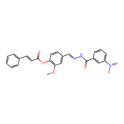 2-Methoxy-4-(2-(3-nitrobenzoyl)carbohydrazonoyl)phenyl 3-phenylacrylate structure