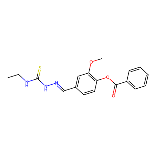 4-((E)-{[(ethylamino)carbothioyl]hydrazono}methyl)-2-methoxyphenyl benzoate structure