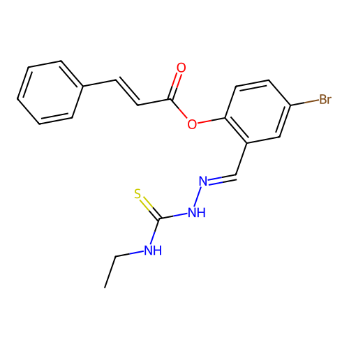 4-Bromo-2-(2-((ethylamino)carbothioyl)carbohydrazonoyl)phenyl 3-phenylacrylate structure