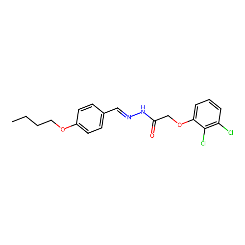 N-[(4-butoxyphenyl)methylideneamino]-2-(2,3-dichlorophenoxy)acetamide structure