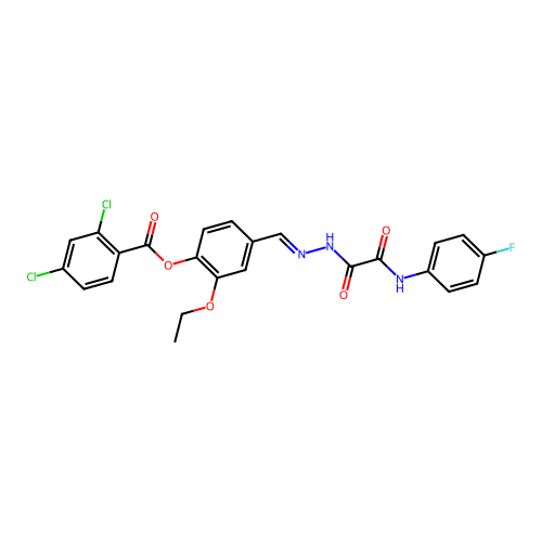 2-Ethoxy-4-(2-((4-fluoroanilino)(oxo)AC)carbohydrazonoyl)PH 2,4-dichlorobenzoate structure
