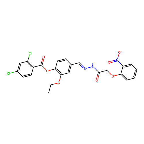 2-Ethoxy-4-(2-((2-nitrophenoxy)AC)carbohydrazonoyl)phenyl 2,4-dichlorobenzoate structure