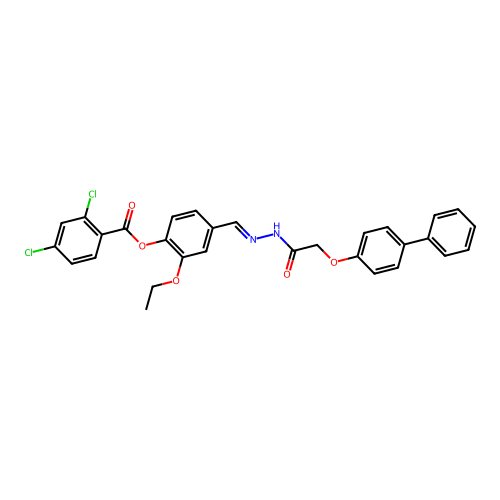 4(2-(((1,1'-BI-PH)-4-Yloxy)AC)carbohydrazonoyl)-2-ethoxy-PH 2,4-dichlorobenzoate structure
