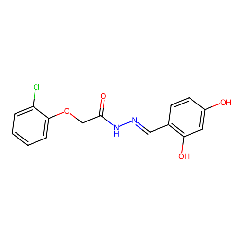 2-(2-chlorophenoxy)-N-[(2,4-dihydroxyphenyl)methylideneamino]acetamide structure