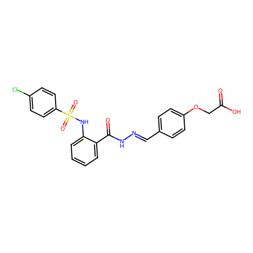 (4-(2-(2-(((4-CL-PH)Sulfonyl)amino)benzoyl)carbohydrazonoyl)phenoxy)acetic acid structure