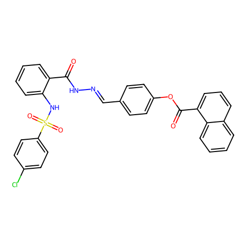 4-(2-(2-(((4-CL-PH)Sulfonyl)amino)benzoyl)carbohydrazonoyl)phenyl 1-naphthoate structure