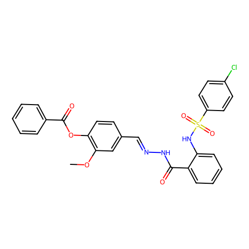 4-(2-(2-(((4-CL-PH)Sulfonyl)amino)benzoyl)carbohydrazonoyl)-2-meo-PH benzoate structure