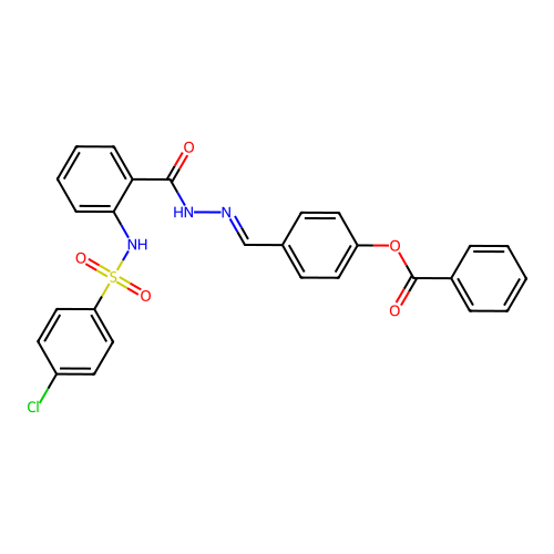 4-(2-(2-(((4-CL-Phenyl)sulfonyl)amino)benzoyl)carbohydrazonoyl)phenyl benzoate structure