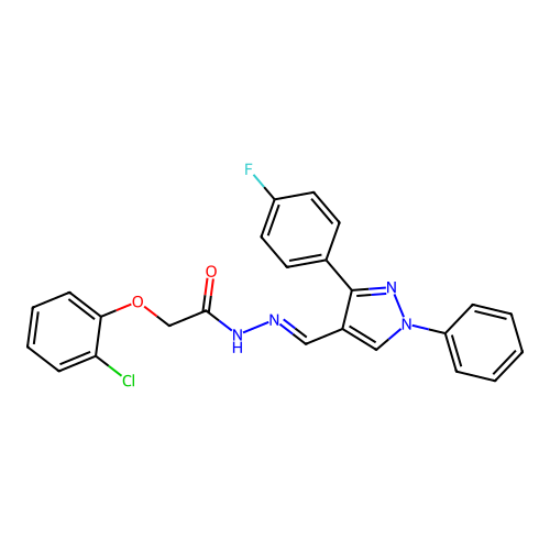 2-(2-CL-Phenoxy)-N'-((3-(4-F-PH)-1-PH-1H-pyrazol-4-YL)methylene)acetohydrazide structure