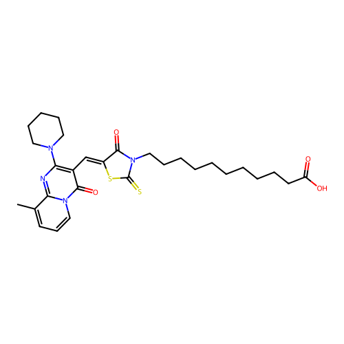 11-(5-((9-Methyl-4-oxo-2-(piperidin-1-yl)-4H-pyrido[1,2-a]pyrimidin-3-yl)methylene)-4-oxo-2-thioxothiazolidin-3-yl)undecanoic acid structure