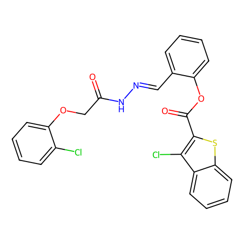 2-(2-((2-CL-Phenoxy)AC)carbohydrazonoyl)PH 3-CL-1-benzothiophene-2-carboxylate structure