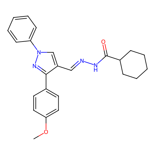 N'-((3-(4-Meo-phenyl)-1-PH-1H-pyrazol-4-YL)methylene)cyclohexanecarbohydrazide structure