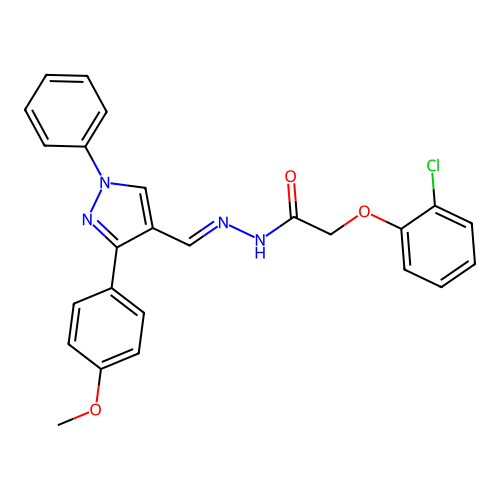 2-(2-CL-Phenoxy)-N'-((3-(4-meo-PH)-1-PH-1H-pyrazol-4-YL)methylene)acetohydrazide structure